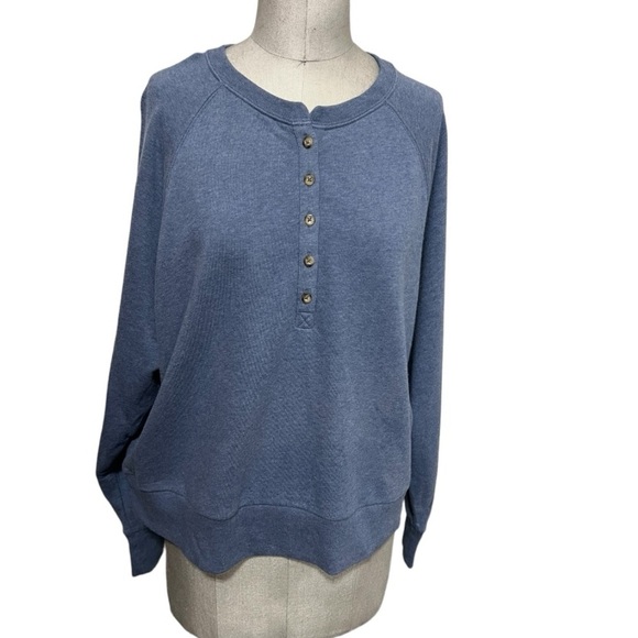 Gap Vintage Soft Cropped Henley Raglan Sweatshirt Indigo Blue Size XL - Picture 2 of 9